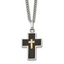 Men's Polished Diamond Cross Black Enamel Stainless Steel Curb Chain Necklace 3mm