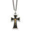 Chisel Wide Flared Arms Black Enamel Crucifix Necklace in Stainless Steel with 14K Gold Accent, Polished, 24 Inch - Sophia Jewelers