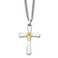 Men's Polished Diamond Cross Stainless Steel 14K Gold Accent Curb Chain Necklace 3mm