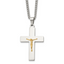 Men's Polished Crucifix Stainless Steel 14K Gold Accent Curb Chain Pendant Necklace 3mm