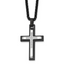 Men's Black Ion-Plated Brushed and Polished Cubic Zirconia Cross Stainless Steel Spiga (Wheat) Chain Necklace 3mm
