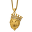Men's Gold-Tone Polished Cubic Zirconia Crown Stainless Steel Curb Chain Necklace 3mm
