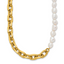 Gold-Tone Polished Pearl Stainless Steel Cable Chain Necklace 8mm