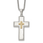 Men's Gold-Tone Hammered Cubic Zirconia Cross Stainless Steel Box Chain Necklace 1.8mm