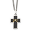 Men's Polished Diamond DAD Black Enamel Stainless Steel 14K Gold Accent Curb Chain Cross Necklace 2.85mm