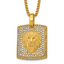 Gold-Tone Polished Crystal Lion Stainless Steel Rolo Chain Necklace