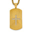 Gold-Tone Brushed and Polished Cubic Zirconia Cross Stainless Steel Rolo Chain Necklace