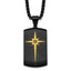 Gold-Tone Brushed and Polished Cubic Zirconia Dog Tag Stainless Steel Rolo Chain Necklace