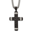 Black Ion-Plated Hammered Cubic Zirconia Cross Stainless Steel Necklace
