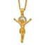 Gold-Tone Polished Crystal Crucifix Stainless Steel Necklace 3mm