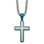 Blue Ion-Plated Brushed and Polished Cross Stainless Steel Rolo Chain Necklace