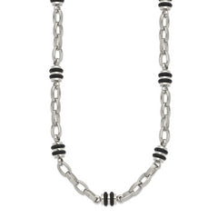 Chisel Stainless Steel Polished with Black Rubber Barrel Link 22 inch Necklace