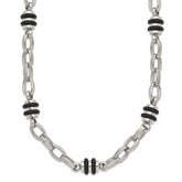 Chisel Stainless Steel Polished with Black Rubber Barrel Link 22 inch Necklace