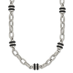 Chisel Stainless Steel Polished with Black Rubber Barrel Link 22 inch Necklace