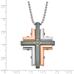 Stainless Steel Black & Pink IP-plated CZ Cross Necklace
