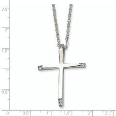 Stainless Steel CZ Cross Pendant 22in Necklace