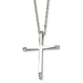 Stainless Steel CZ Cross Pendant 22in Necklace