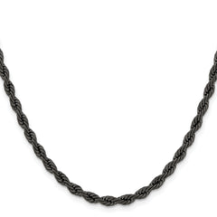 Chisel Stainless Steel Polished Black IP-plated 4mm 24 inch Rope Chain