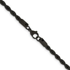 Chisel Stainless Steel Polished Black IP-plated 4mm 24 inch Rope Chain
