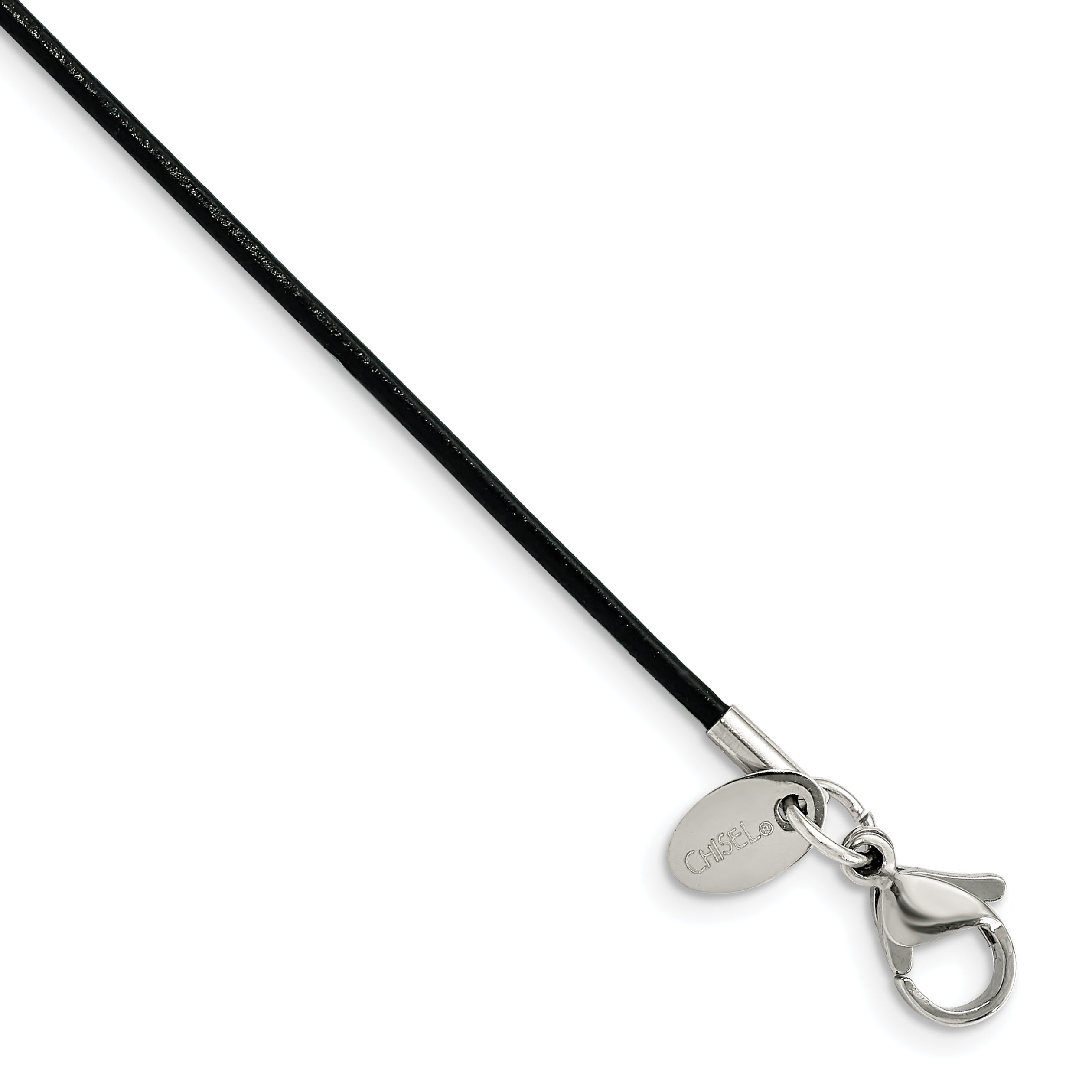 Chisel Stainless Steel Black Leather Cord 18 inch Necklace