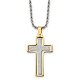 Chisel Stainless Steel Polished Laser Cut Center Yellow IP-plated Moveable Cross Pendant on 22 inch Rope Chain Necklace
