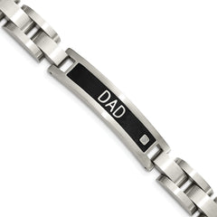 Chisel Stainless Steel Brushed Black IP-plated with CZ DAD 8.75 inch Bracelet and 24 inch Necklace Set