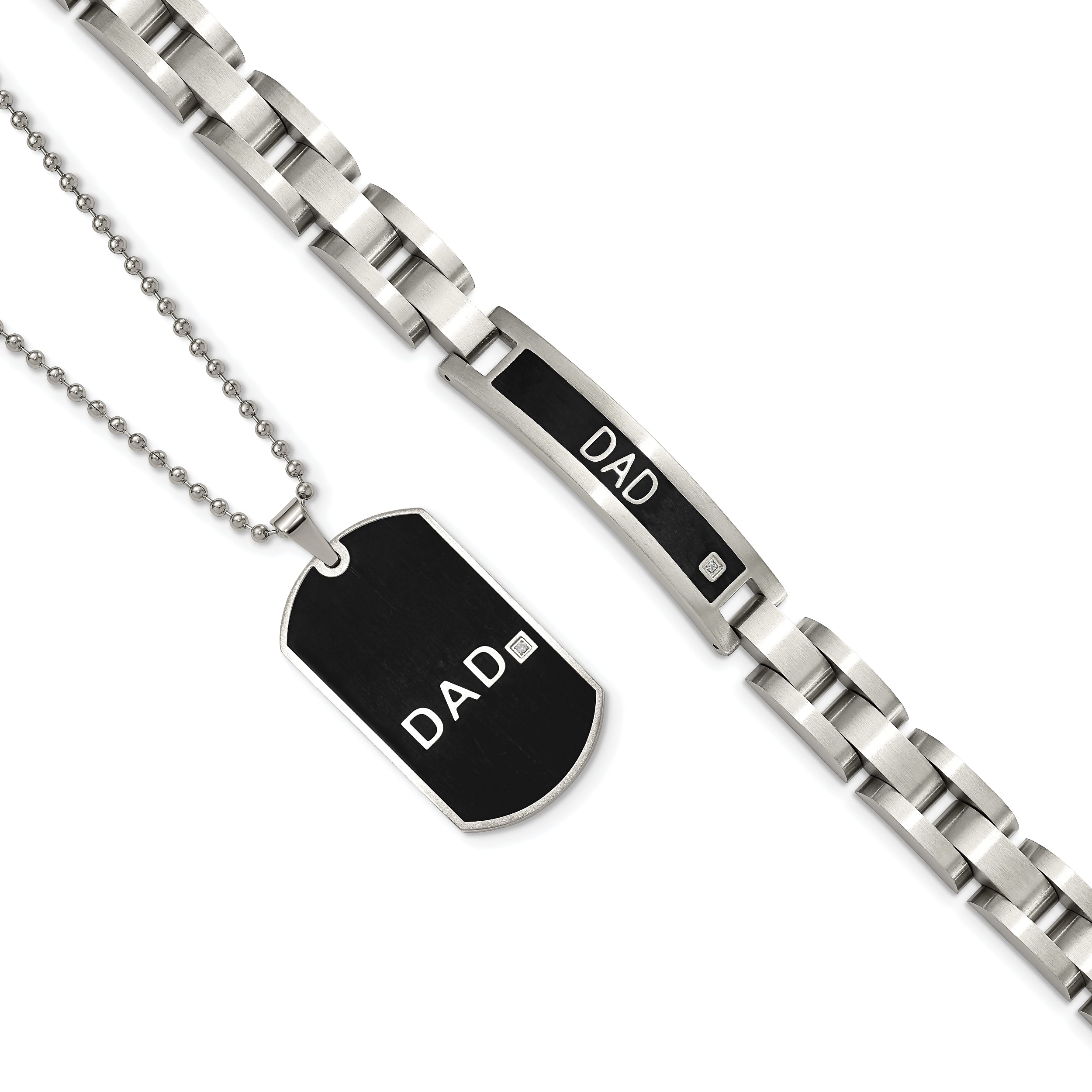 Chisel Stainless Steel Brushed Black IP-plated with CZ DAD 8.75 inch Bracelet and 24 inch Necklace Set