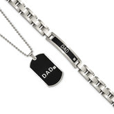 Chisel Stainless Steel Brushed Black IP-plated with CZ DAD 8.75 inch Bracelet and 24 inch Necklace Set