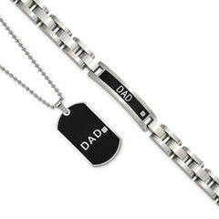 Chisel Stainless Steel Brushed Black IP-plated with CZ DAD 8.75 inch Bracelet and 24 inch Necklace Set