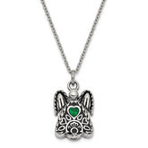 Sentimental Expressions Stainless Steel Green CZ May Birthstone Antiqued Angel Ash Holder 18 Inch Necklace