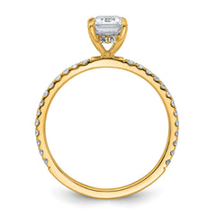 14k 1 3/8 carat Certified Lab Grown Diamond VS+ F+ Emerald Complete Solitaire with Flair Engagement Ring