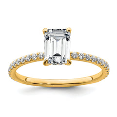 14k 1 3/8 carat Certified Lab Grown Diamond VS+ F+ Emerald Complete Solitaire with Flair Engagement Ring