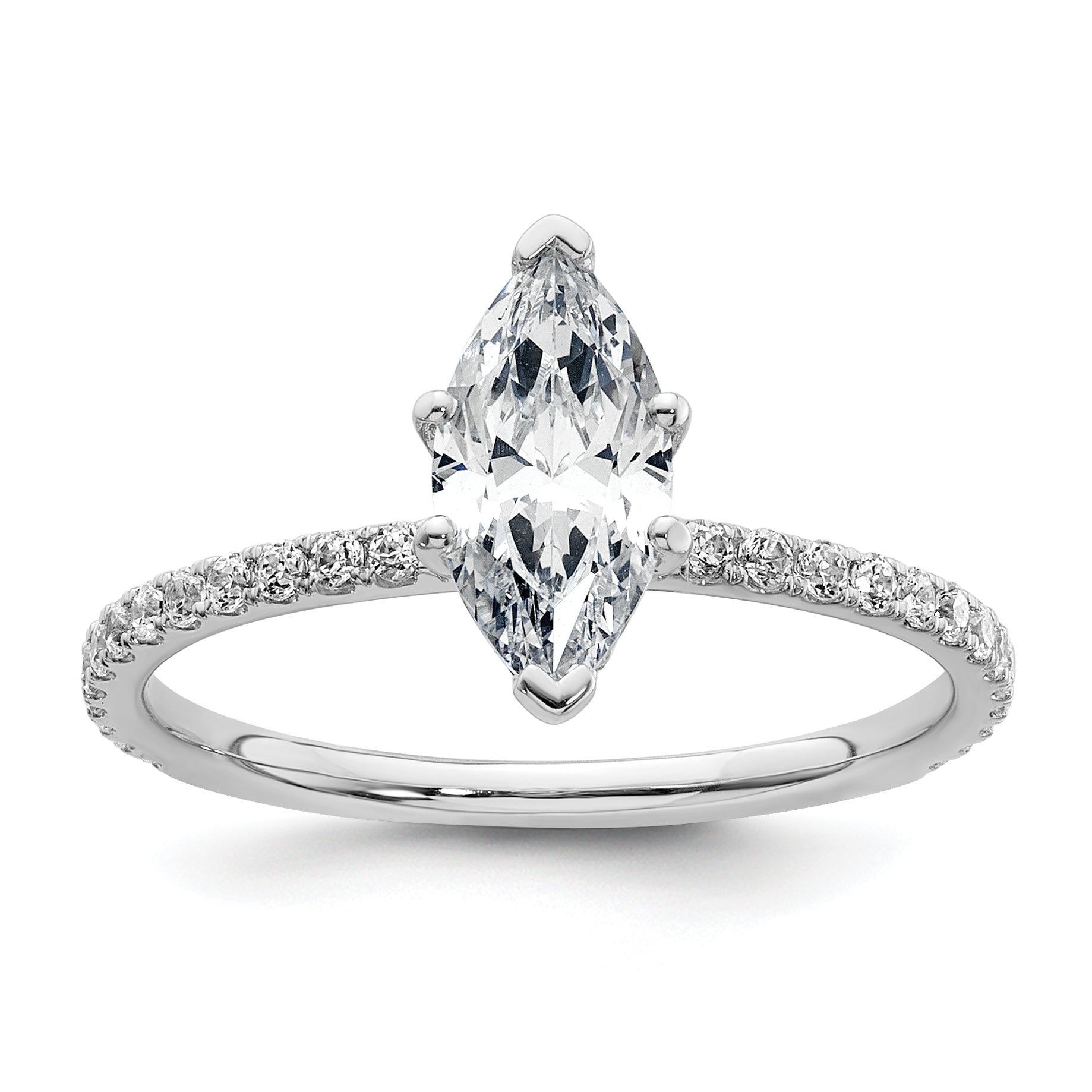 14k White Gold 1 3/8 carat Certified Lab Grown Diamond VS+ F+ Marquise Complete Solitaire with Flair Engagement Ring