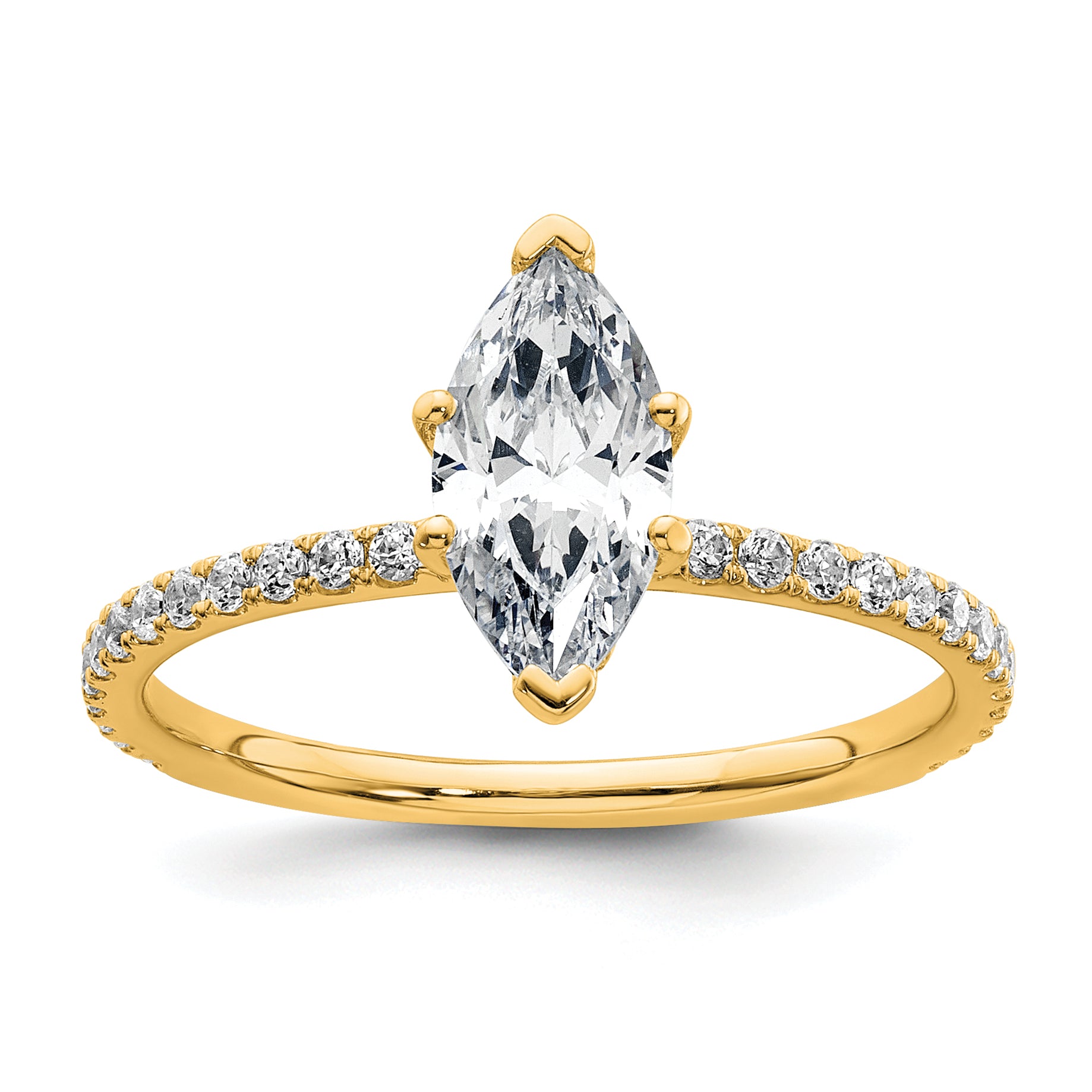 14k 1 3/8 carat Certified Lab Grown Diamond VS/SI+ G+ Marquise Complete Solitaire with Flair Engagement Ring