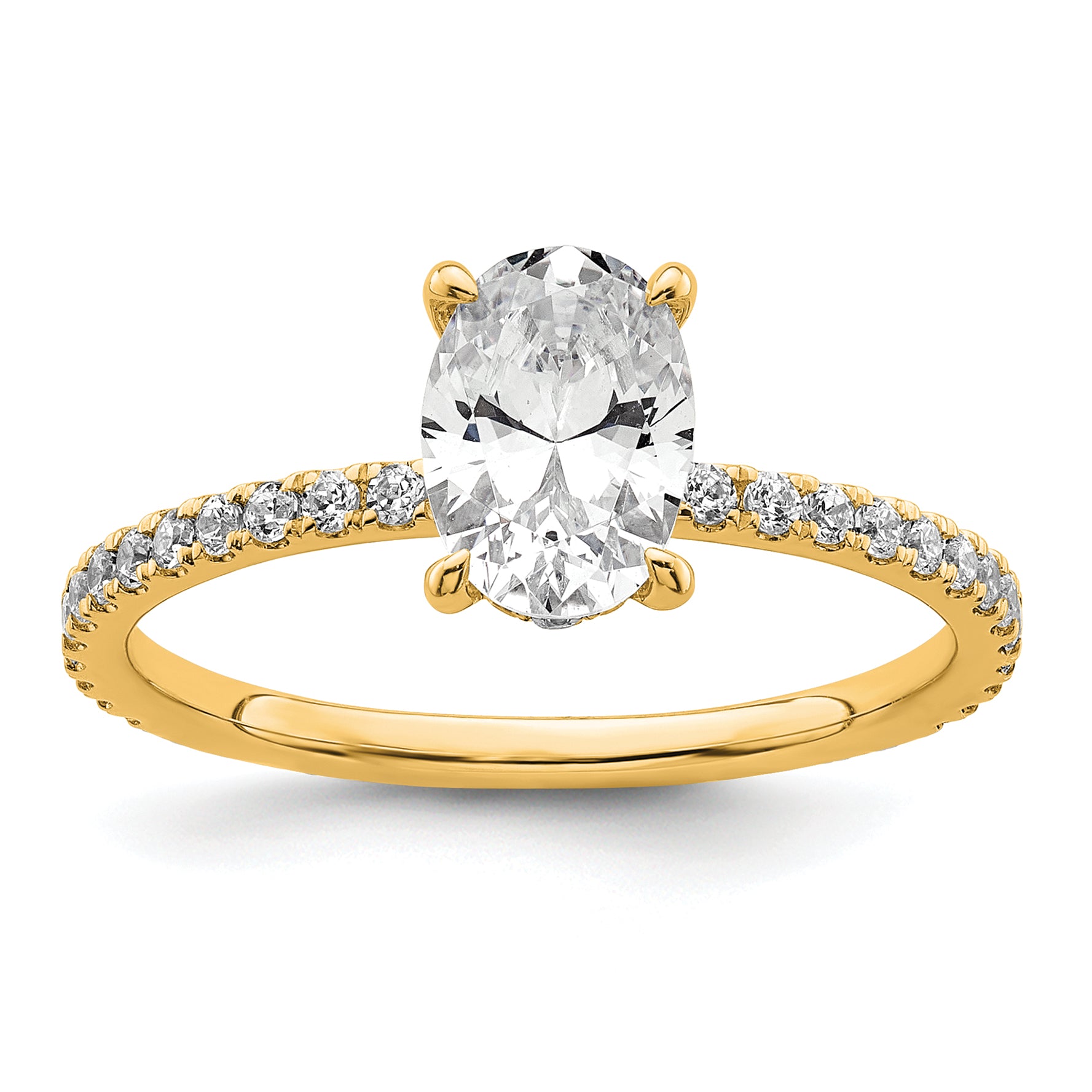 14k 1 1/3 carat Certified Lab Grown Diamond VS/SI+ G+ Oval Complete Solitaire with Flair Engagement Ring
