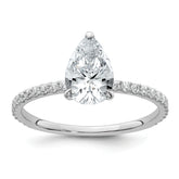 14k White Gold 1 3/8 carat Certified Lab Grown Diamond VS+ F+ Pear Complete Solitaire with Flair Engagement Ring