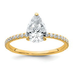14k 1 3/8 carat Certified Lab Grown Diamond VS/SI+ G+ Pear Complete Solitaire with Flair Engagement Ring