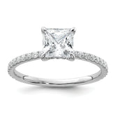 14k White Gold 1 3/8 carat Certified Lab Grown Diamond VS+ F+ Princess Complete Solitaire with Flair Engagement Ring