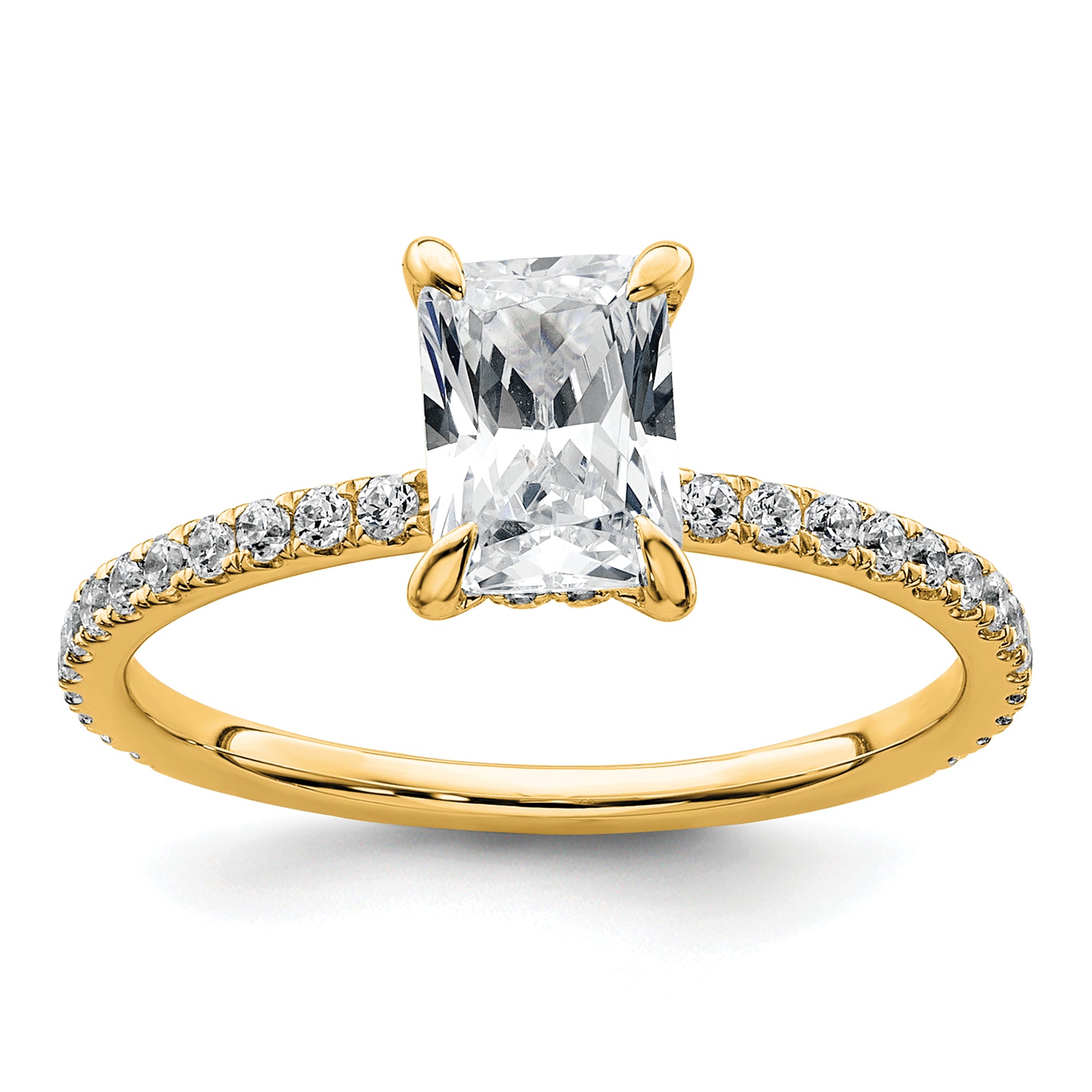 14k 1 1/3 carat Certified Lab Grown Diamond VS/SI+ G+ Radiant Complete Solitaire with Flair Engagement Ring
