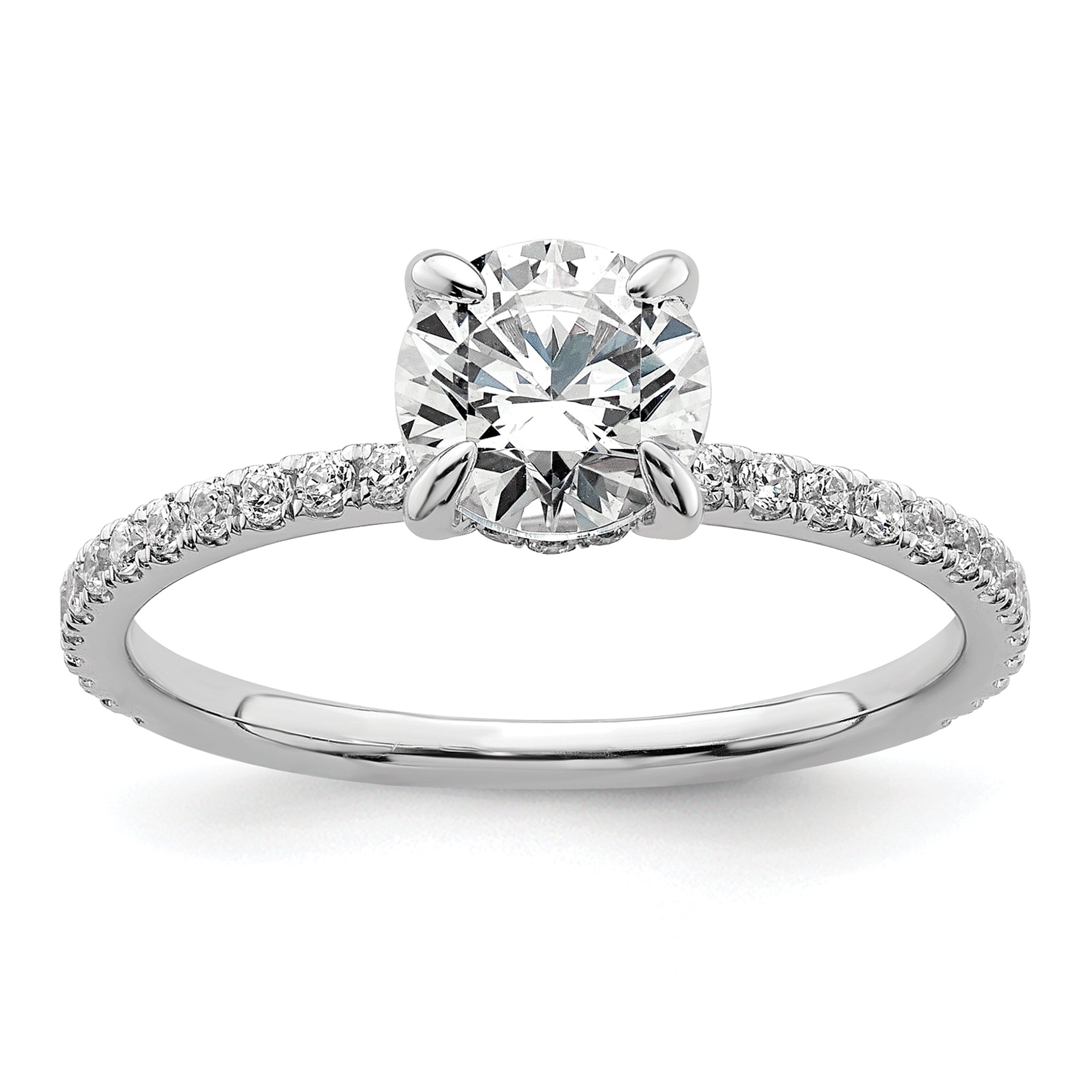 14k White Gold 1 1/3 carat Certified Lab Grown Diamond VS+ F+ Round Complete Solitaire with Flair Engagement Ring