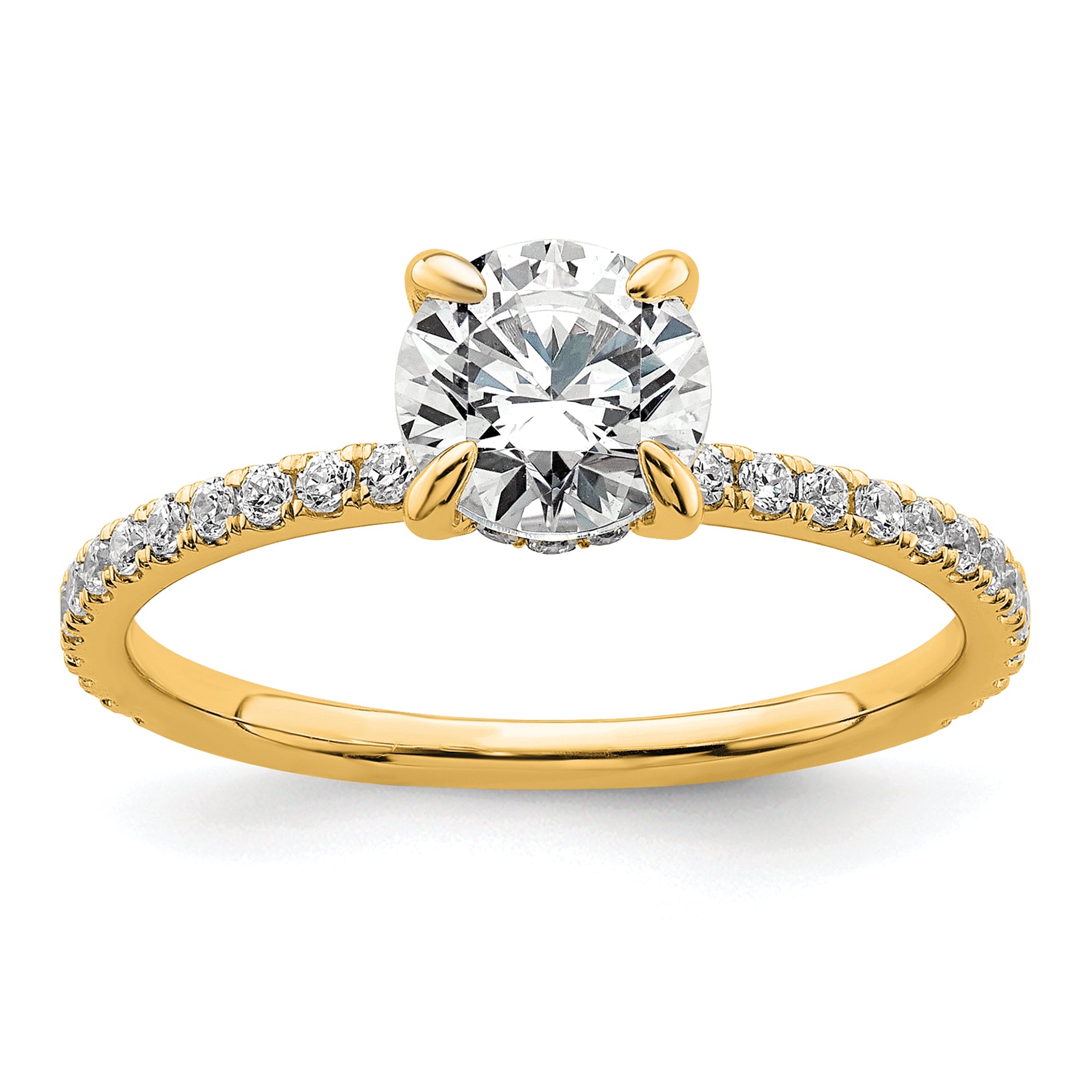 14k 1 1/3 carat Certified Lab Grown Diamond VS+ F+ Round Complete Solitaire with Flair Engagement Ring