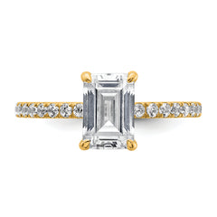 14k 2 carat Certified Lab Grown Diamond VS+ F+ Emerald Complete Solitaire with Flair Engagement Ring