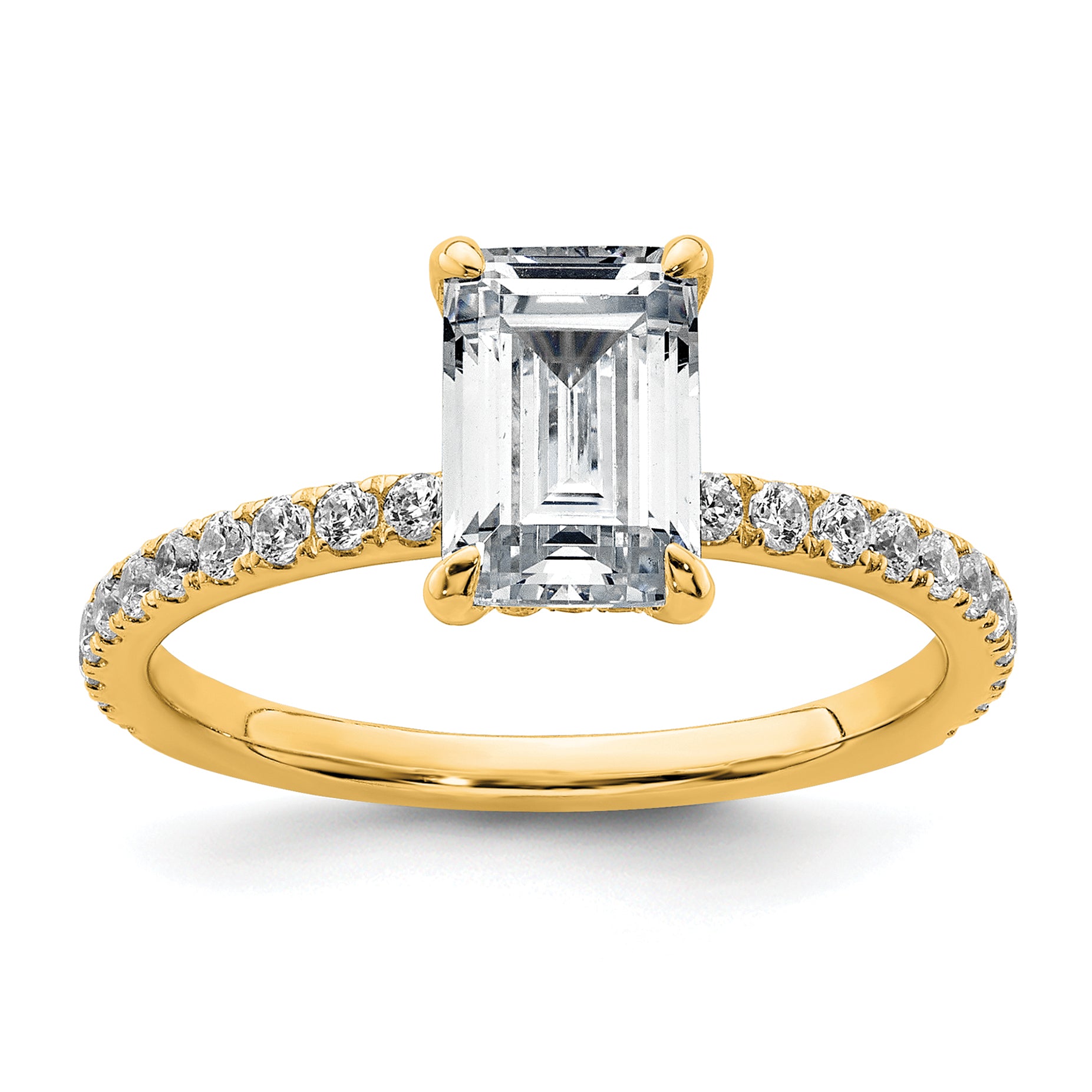 14k 2 carat Certified Lab Grown Diamond VS/SI+ G+ Emerald Complete Solitaire with Flair Engagement Ring