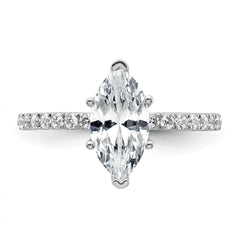 14k White Gold 2 carat Certified Lab Grown Diamond VS+ F+ Marquise Complete Solitaire with Flair Engagement Ring