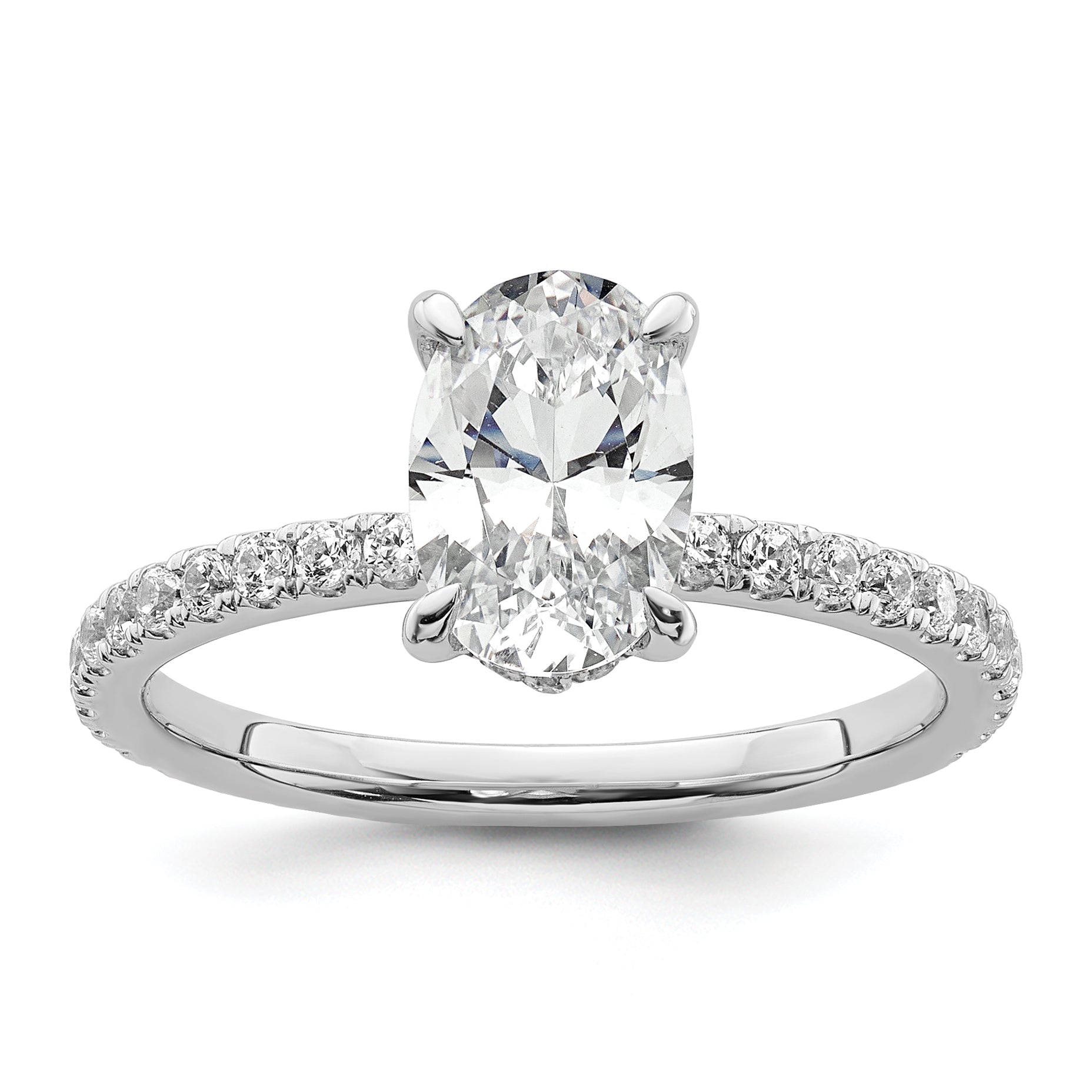 14k White Gold 1 7/8 carat Certified Lab Grown Diamond VS+ F+ Oval Complete Solitaire with Flair Engagement Ring