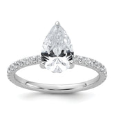 14k White Gold 2 carat Certified Lab Grown Diamond VS+ F+ Pear Complete Solitaire with Flair Engagement Ring