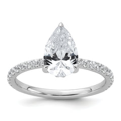 14k White Gold 2 carat Certified Lab Grown Diamond VS+ F+ Pear Complete Solitaire with Flair Engagement Ring
