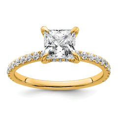 14k 2 carat Certified Lab Grown Diamond VS+ F+ Princess Complete Solitaire with Flair Engagement Ring