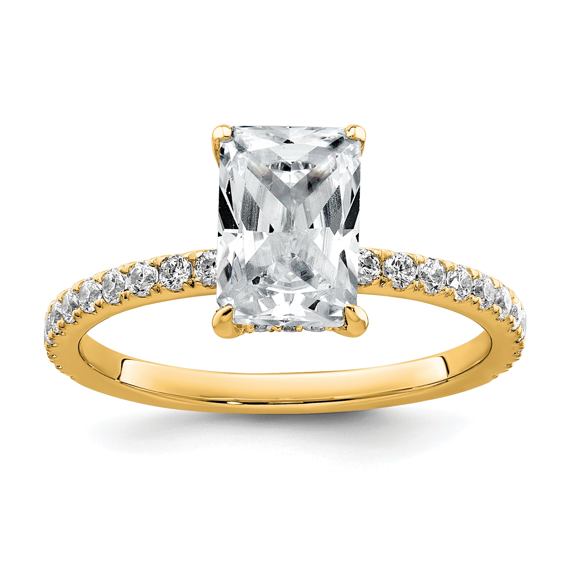 14k 2 carat Certified Lab Grown Diamond VS/SI+ G+ Radiant Complete Solitaire with Flair Engagement Ring