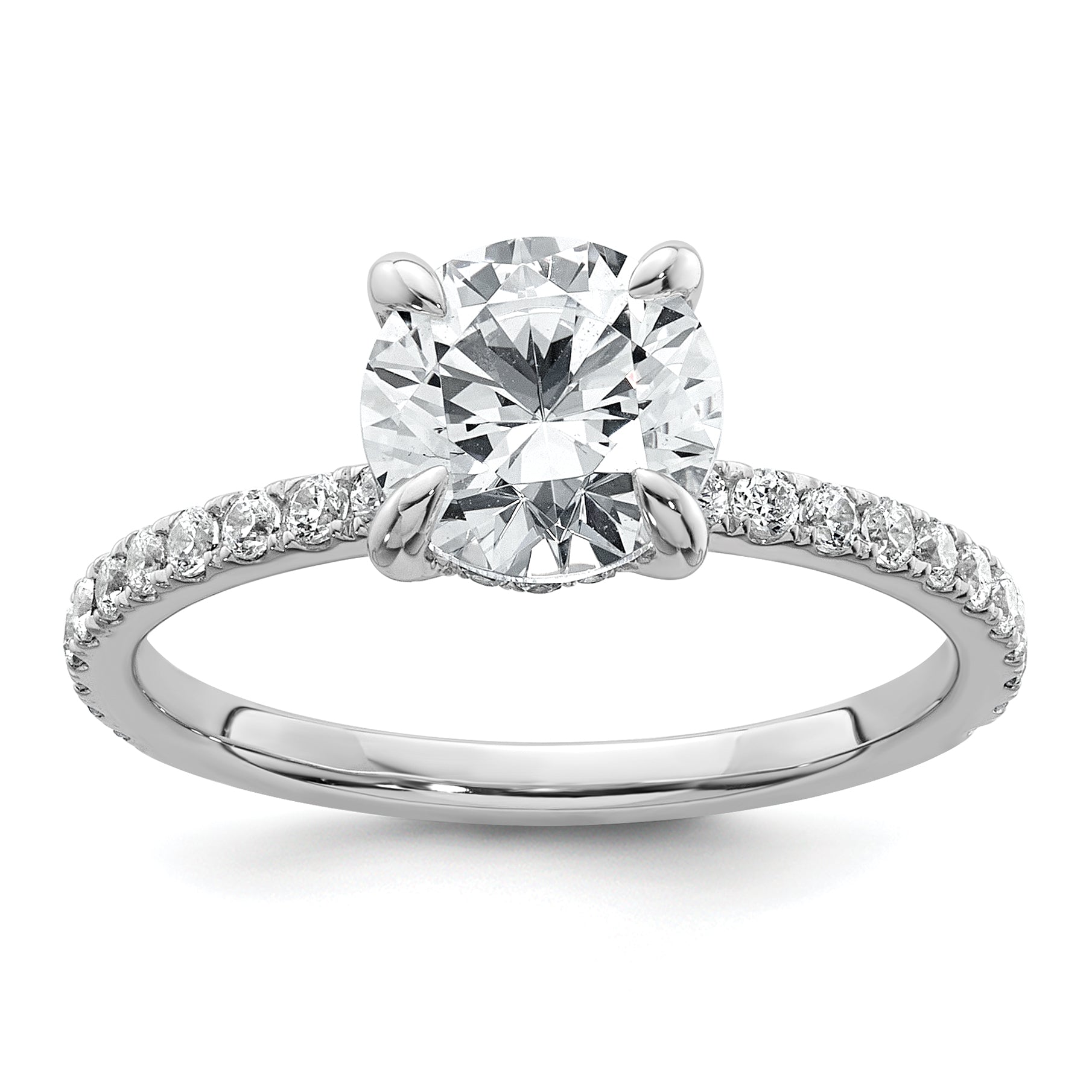 14k White Gold 2 carat Certified Lab Grown Diamond VS/SI+ G+ Round Complete Solitaire with Flair Engagement Ring